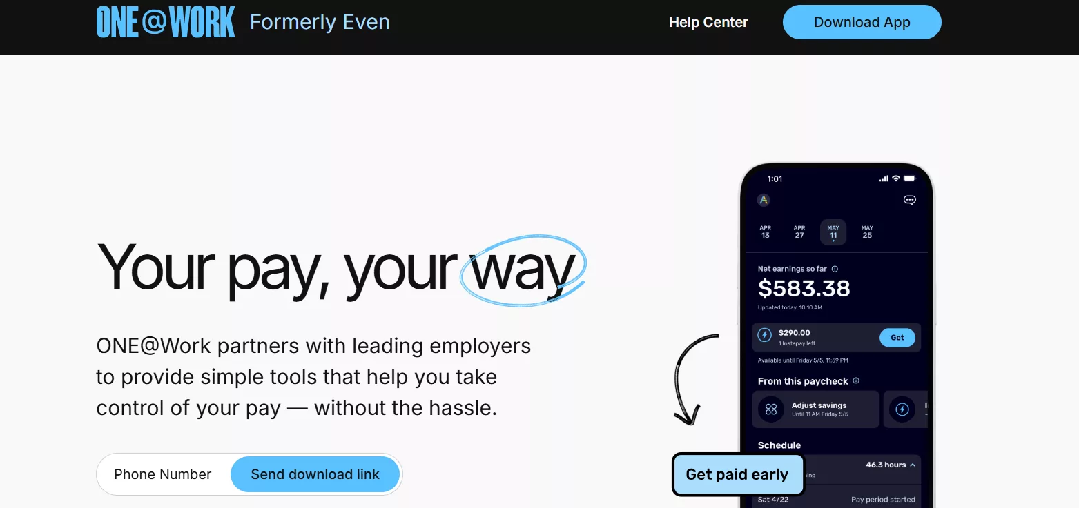 Even or ONE@Work Paycheck Advance and Income Management Tool