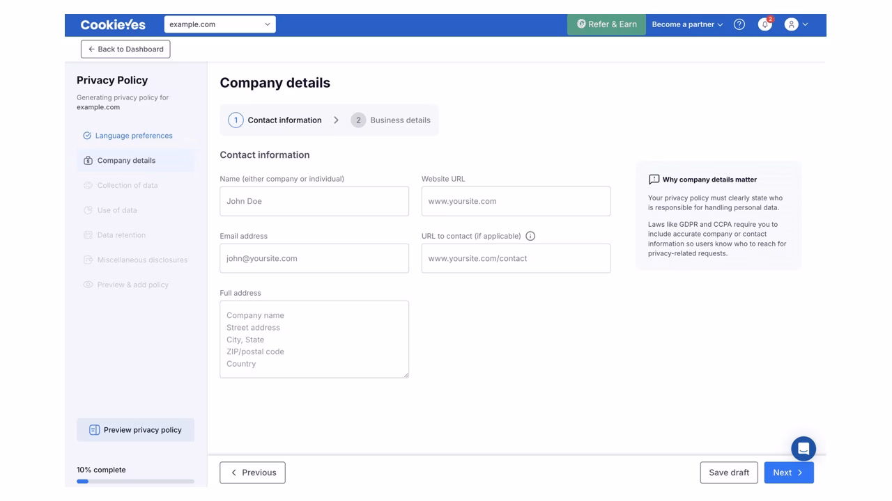 PrivacyPolicy Generator by CookieYes screenshot
