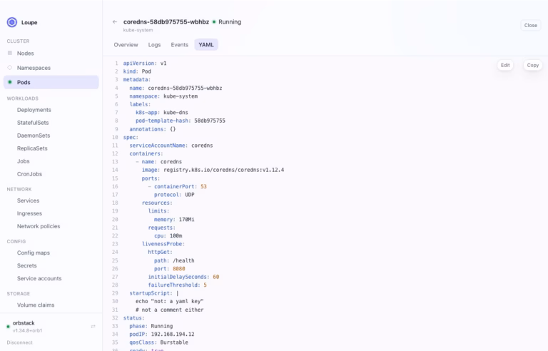 Loupe pod YAML view, from the vendor repository