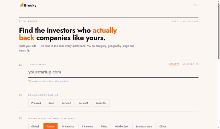 Brouky public VC Finder input interface